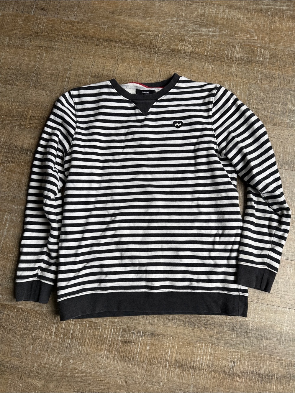 Banks Journal Navy White Stripe Crewneck Sweatshirt Embroidered Logo L